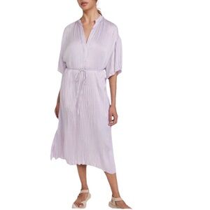 Vince Crushed Satin Violet Flared Sleeve V-Neck Relaxed Fit Midi Dress Size XL